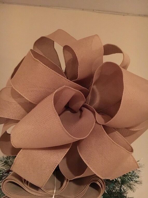 Large Natural Burlap Ribbon Christmas Tree Topper Bow