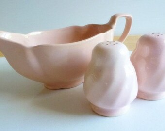 Vintage Gravy S&P Set, Rosedawn China by Johnson Brothers, Pastel Pink Salt/Pepper/Gravy, Made in England