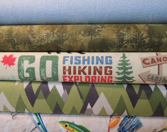 Camping, Fishing, Hiking Rag Quilt Kit, Easy to Make, Personalized, Sewing Available, Bin A