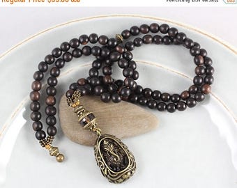 LATE SHIP SALE Ganesh Mala Necklace, Ebony Wood Mala, Gemstone Mala, Prayer Beads, 108 Mala Beads, Ganesh Mala, Yoga Style, Elephant Necklac
