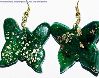 Earrings 'golden green butterflies'