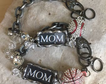 Basketball and baseball-basketball bracelet-baseball bracelet-beaded bracelet-bracelets-sports jewelry-basketball charm-baseball charm