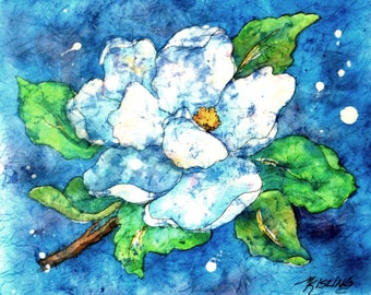 Watercolor Batik White Magnolia by Martha Kisling