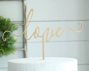 love cake topper gold love cake topper script love cake topper wood cake topper