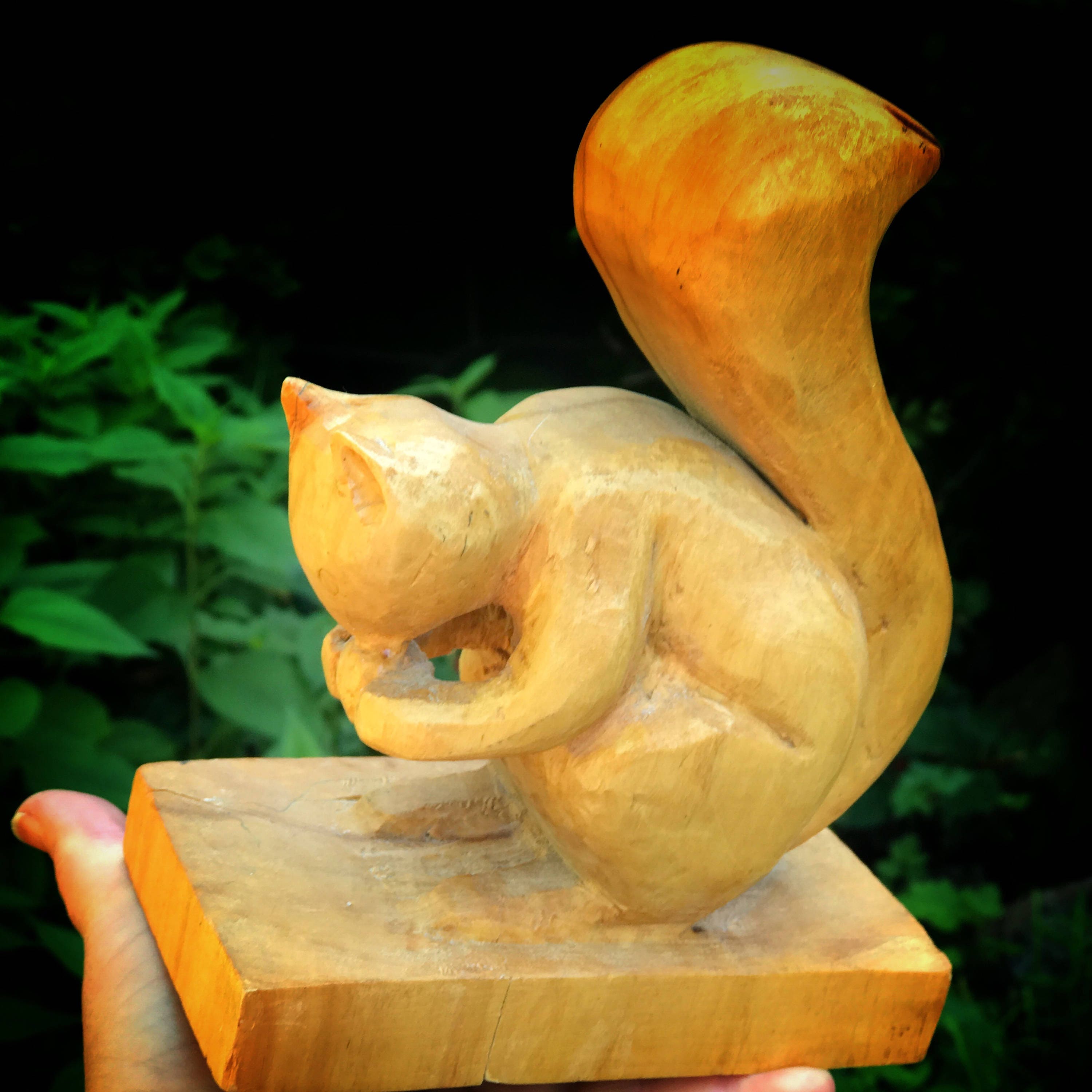 Vintage Squirrel Wood Carving. Squirrel Carving. Folk Art.