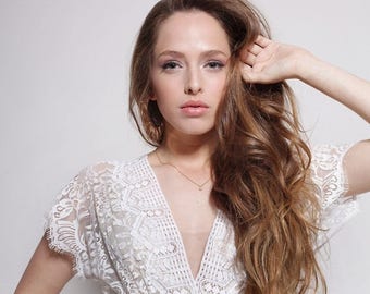 Bohemian lace sleeves wedding dress,open back wedding dress