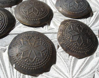 9 x Hazargi very tarnished dark large gold colour slightly damaged buttons