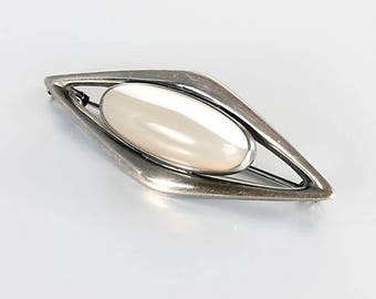 Finland Silver Brooch, Modernist Brooch Banded Agate 1961, Erik Granit Scandinavian vintage Nordic jewelry