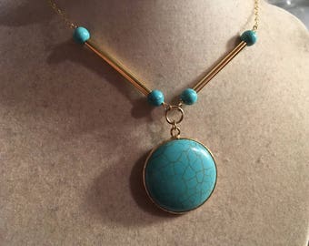 Turquoise Necklace - Gold Jewelry - Chain Jewellery - Gemstone - Pendant