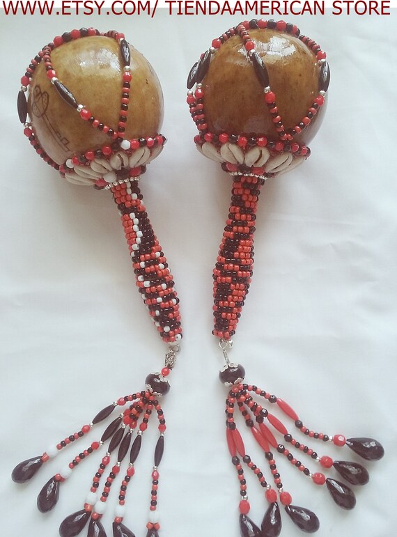 Santeria Yoruba. Beaded wooden RATTLE / maraca for orishas