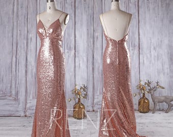 2017 Rose Gold Bridesmaid Dress Sequin Long Gold Wedding