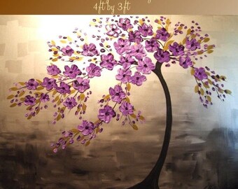 SALE BIG SIZE 48"by 36" Original oil/acrylic Impasto painting trees,floral by Nicolette Vaughan Horner