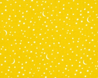 END OF BOLT - 15" X 44"- Starry Stars and The Moon on Starfruit Yellow from Michael Miller's Pitter Patter Collection
