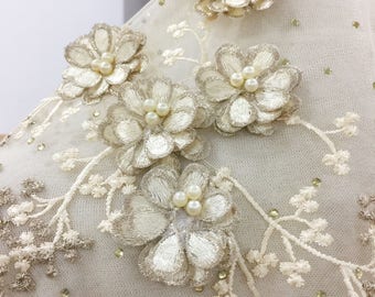 Lace Trim Fabric Rhinestone Applique Collar Flower by lacetime
