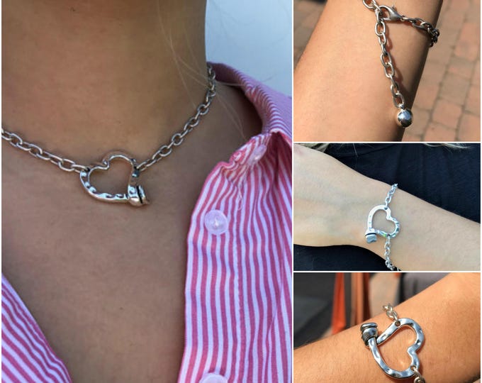 Silver Chain, Women Silver necklace with heart pendant,Choker Chain Necklace,Heart Silver Necklace,women choker with heart,statement choker
