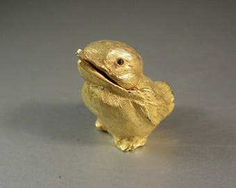 Gold Tone Florentine Bird Saccharin Dish Pill Trinket Box