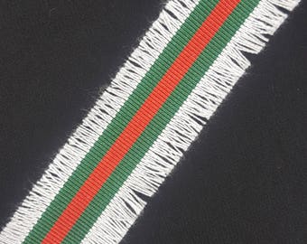 Red Green Fashion Trim Ribbon with White Fringe, Double Face Trim, DIY Choker Trim, DIY Belt Trim