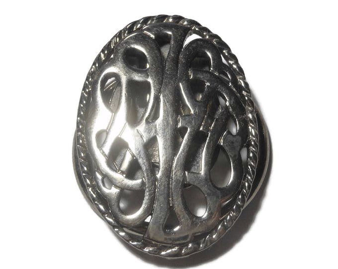 Filigree scarf clip, monogram style oval clip ring, silver tone, scarf slide take control of your scarf! vintage