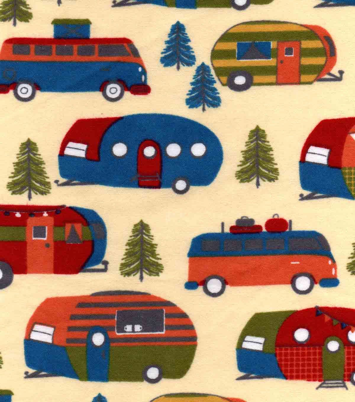 Camper Flannel FabricPine Tree FabricCamping FabricVintage Camper