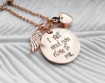 Rose gold cremation jewelry, cremation necklace, urn necklace, memorial jewelry, ashes necklace, I still need you close to me, sympathy gift