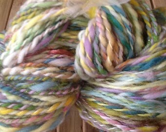 Fairies Take Tea, handspun, chunky- bulky yarn, 356 yds., merino combed top