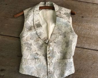 Antique Waistcoat Gilet, Couture Vest, Silk Damask, Linen, Cotton
