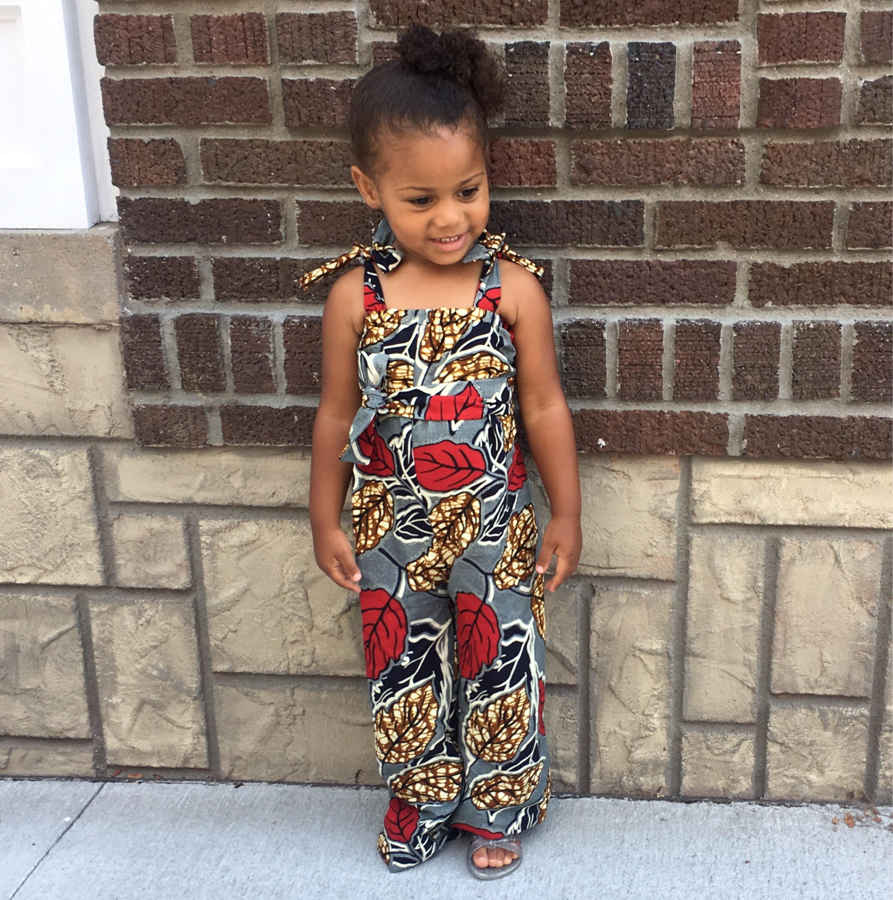 African Ankara Fall Leaves Print Jumpsuit Romper Outfit Baby