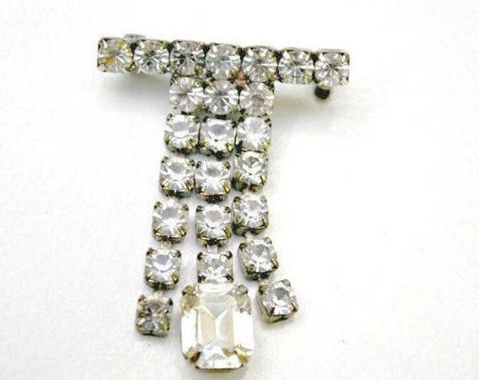 Vintage Bar Brooch - dangle articulate rhinestone - Mid Century pin