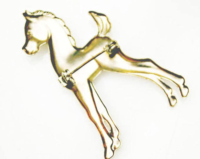 Silver Horse Brooch - silver tone pony - Equestrian pin