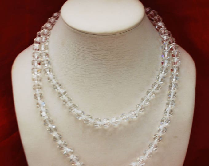 Crystal Bead Necklace - Single strand - facet cut crystal glass beads - 36 inches - Wedding Bride