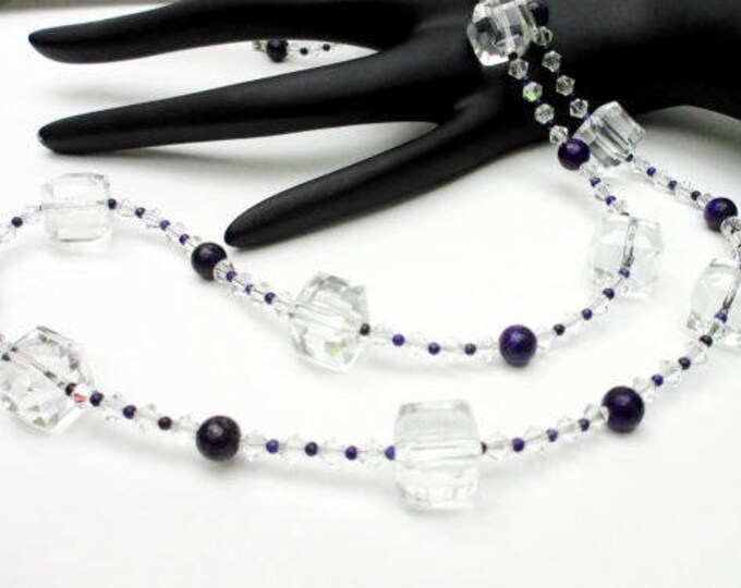 Blue Lapis Crystal Necklace square glass and polish gemstone Beads