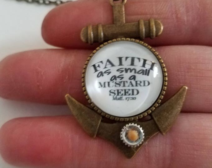 Christian Encouragement Matthew 17 20 necklace with card Mustard Seed Necklace Matthew 17 20 Bronze Message necklace Faith Christian gift