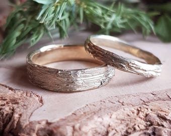Bark Ring Yellow Gold, Rose Gold, White Gold - Wedding Band Ring For Men - Male Wedding Ring - Natural Twig Bark Tree