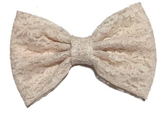 Champagne Lace Hair Bow/ Girls Hair bow/ Retro Bow/ Prom- Wedding Dress Bow/ Kawaii Bow/ Girls Bows/ Baby Bows/ Handmade Champagne Lace Bow