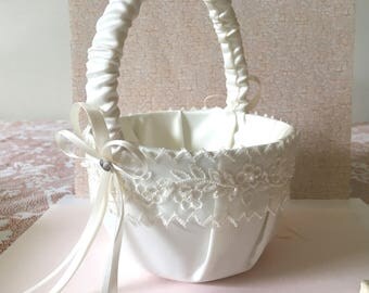 Flower Girl Basket, Ivory Flower Girl Basket,Wedding basket