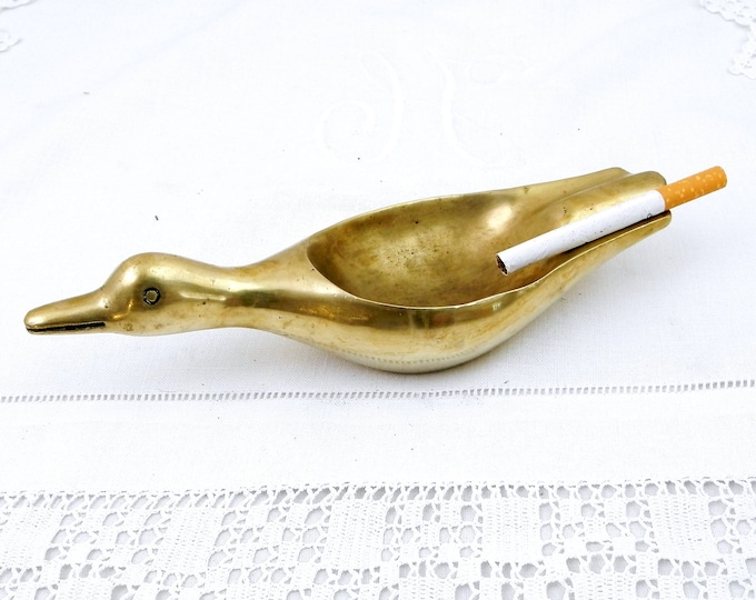 Vintage Mid Century Brass Flying Duck Shaped Ashtray from France, French Mallard Trinket Dish, Retro Man Cave Decor, Smoking Accessories