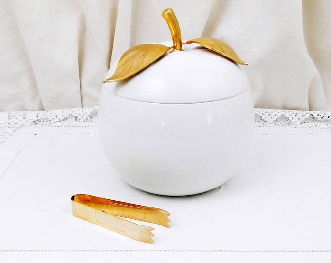 Vintage Mid Century Barware White and Gold Apple Shaped Ice Bucket / Isolated Food Container by Freddotherm from Switzerland, Retro Decor