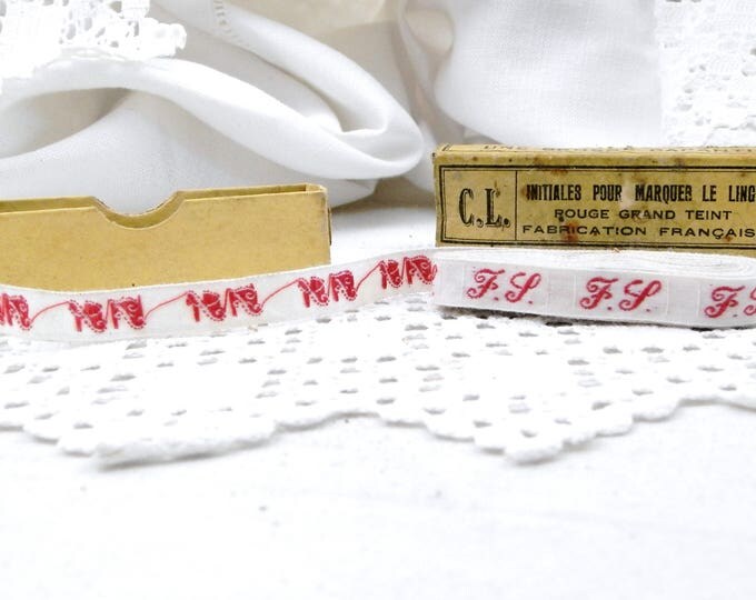 Antique 210 cm / 83 inches Unused French Fabric Laundry Labels Letters F L with Box, Clothes Initial Tags from France, Monogram Label