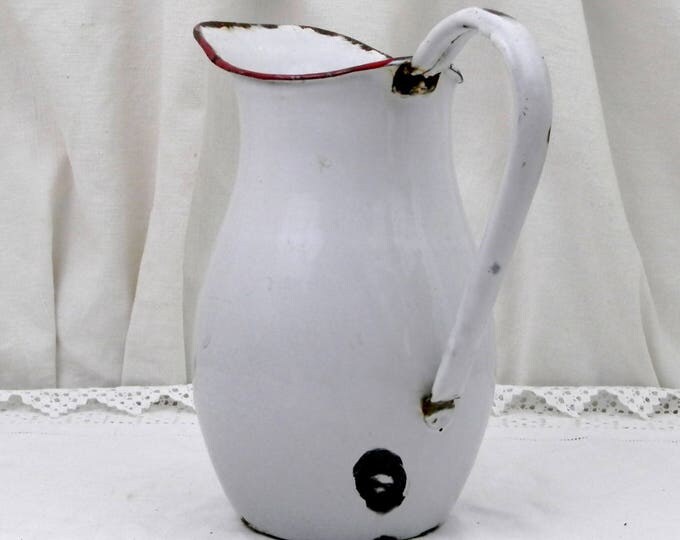 Antique Chippy Enamelware Pot Bellied Pitcher from France, Enamel Jug / Vase, French Rustic Shabby Chateau Cottage Chic, Country Decor Antique Chippy Enamelware Pot Bellied Pitcher from France, Enamel Jug / Vase, French Rustic Shabby Chateau Cottage Chic, Country Decor