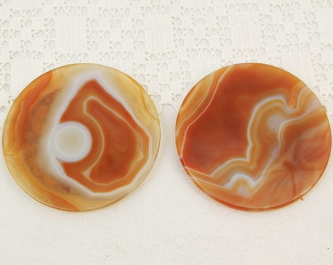 Vintage 6 Round Onyx / Agate Orange and White Polished Stone Drinks Coasters with Stacking Rack, Retro Home Interior, Entertaining, Barware Vintage 6 Round Onyx / Agate Orange and White Polished Stone Drinks Coasters with Stacking Rack, Retro Home Interior, Entertaining, Barware