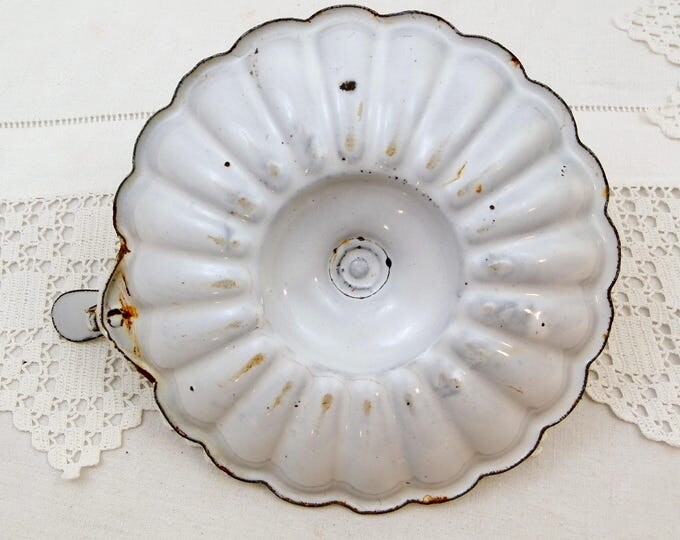 Antique French White Chippy Enamel Round Candle Holder / Candle Stick, Rustic Victorian Enamelware from France, Farmhouse Decor, Shabby Chic Antique French White Chippy Enamel Round Candle Holder / Candle Stick, Rustic Victorian Enamelware from France, Farmhouse Decor, Shabby Chic