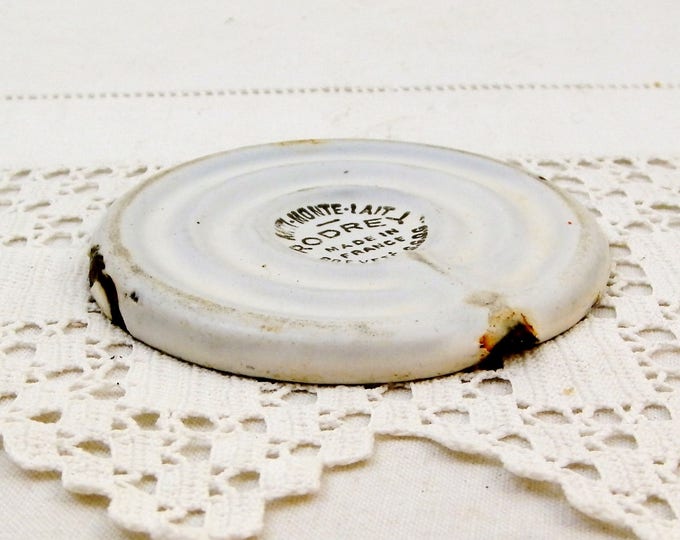 Antique French White Enameled Milk Saver, Rodery Enamelware Milk Watcher, Chippy Pot Watcher, Country Decor Milk Guard, Anti Monte Lait