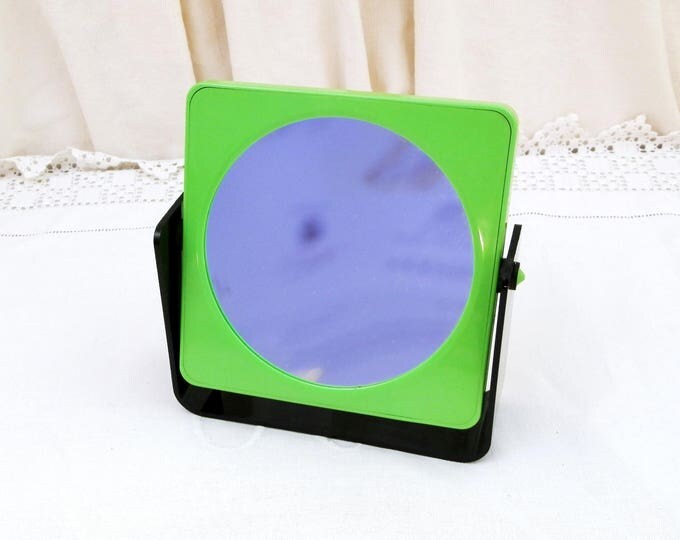 Vintage 1980s Swivel Make Up Vanity Mirror Double Sided with Green and Black Frame Free Standing or Wall Mounted, Bathroom Accessory