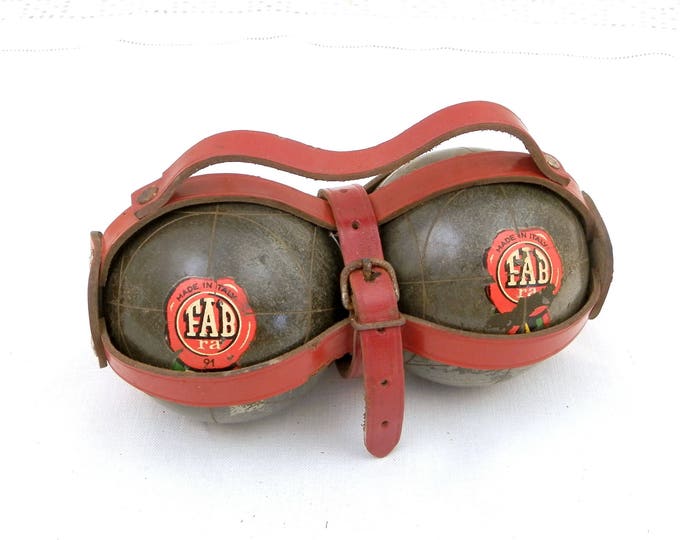 Vintage 1950s Wooden Lignum Vitae Boule / Petanque Balls Made in Italy by Fabra with Red Leather Carrying Case, French Bowling Balls