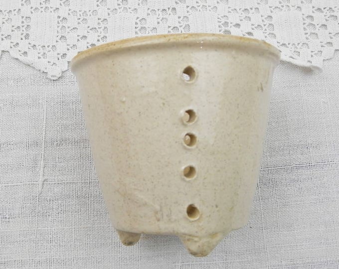 Small Antique French Stoneware Cheese Faisselle Straining Pot, Pottery Dairy Cream Cheese Drainer from France, Retro Cookware Kitchen Mold