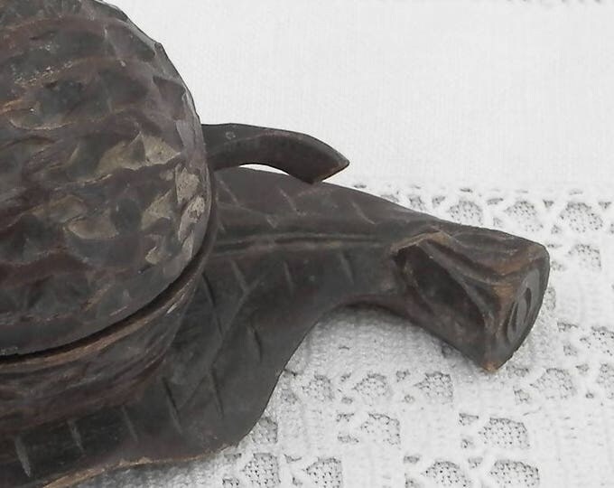 Antique Carved Wooden Black Forest Artisan Walnut and Leaf Shaped Inkwell, Primitive Wood Sculpted Nut 19th Century Curios, Collectible