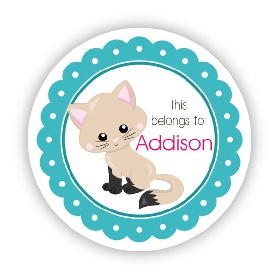 Personalized Round Kitty Stickers from Purple Berry Ink