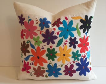 boho mexican flower otomi pillow cover