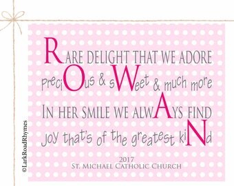 Baby Girl Gift Personalized Unique Baby Gift Baby Girl Keepsake Nursery Name Art Little Girl Decor Nursery Rhyme Art Baby Poem 8x10 Rowan