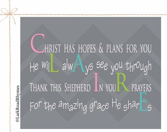Baptism Gift Girl Graduation Gift Christening Gifts Christian Confirmation Gift Baby Dedication Gift For Goddaughter Poem 8x10 Claire
